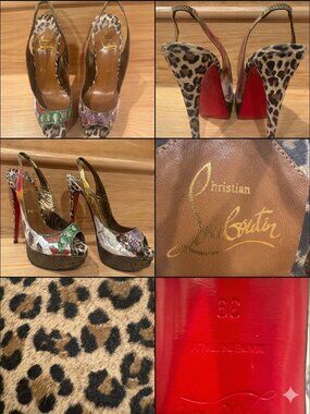 Christian Louboutin Wintertrash 150PVC suede Leopard peeptoe slingbacks/39